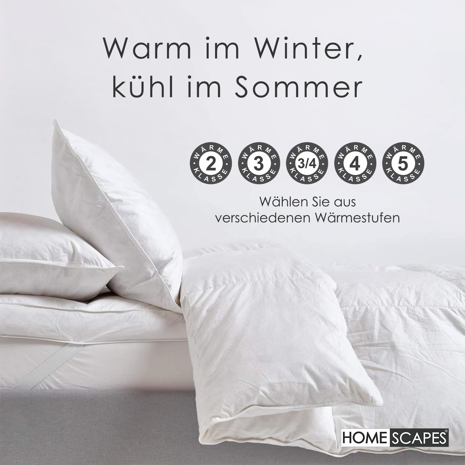 Homescapes Daunendecke 150x200 cm – Sommerdecke Wärmeklasse 2, Entenfedern & Daunen Bettdecke, 210 GSM Füllung, Steppdecke, Oeko-TEX Standard 100