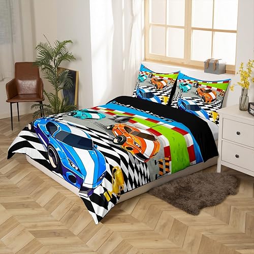 Vista 128 de Feelyou Juego de ropa de cama de coche de carreras y avión en blanco y negro – Funda de edredón y funda de edredón para niños y adolescentes