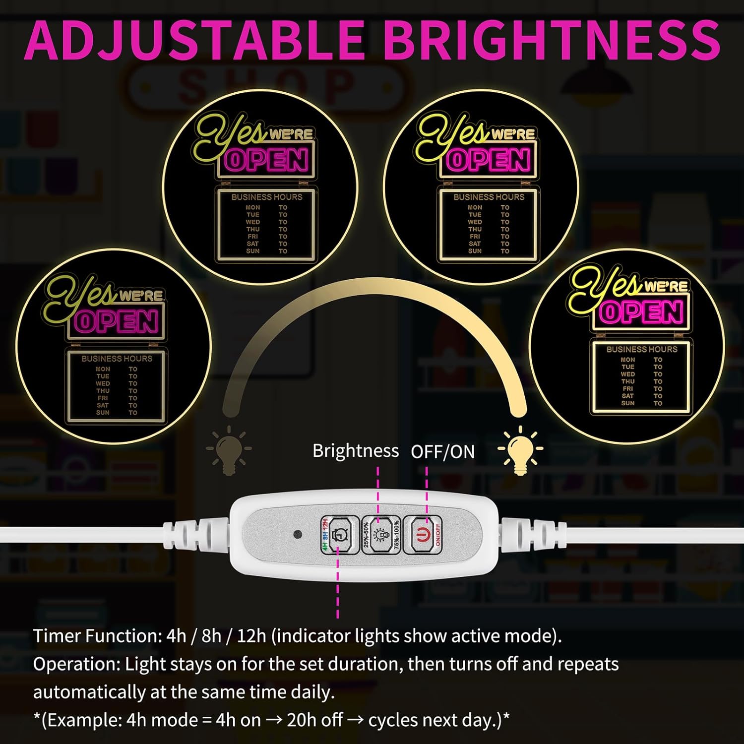 MissAudrey Yes! We Are Open Neon Signs for Business with Cycle Timer, 16.5"*19.4" LED Open Neon Sign for Wall Decor, USB Power with Business Hours Lights Up Sign for Bar Coffee Shop Restaurant Club