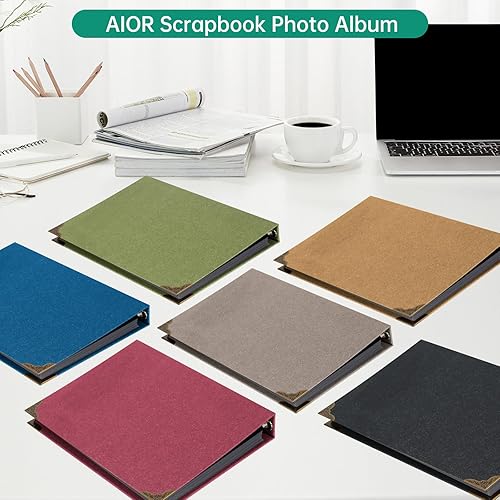 Miniatura 6 de AIOR Álbum de fotos de 60 páginas, kit de álbum de fotos de álbum de recortes de bricolaje, 3 anillos de papel negro extraíble, álbum de recortes de