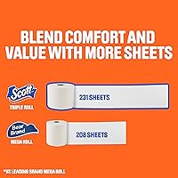 Vista 3 de Scott ComfortPlus - Papel higiénico, 12 rollos triples, 231 hojas por rollo, seguro para séptico, papel higiénico de 1 capa