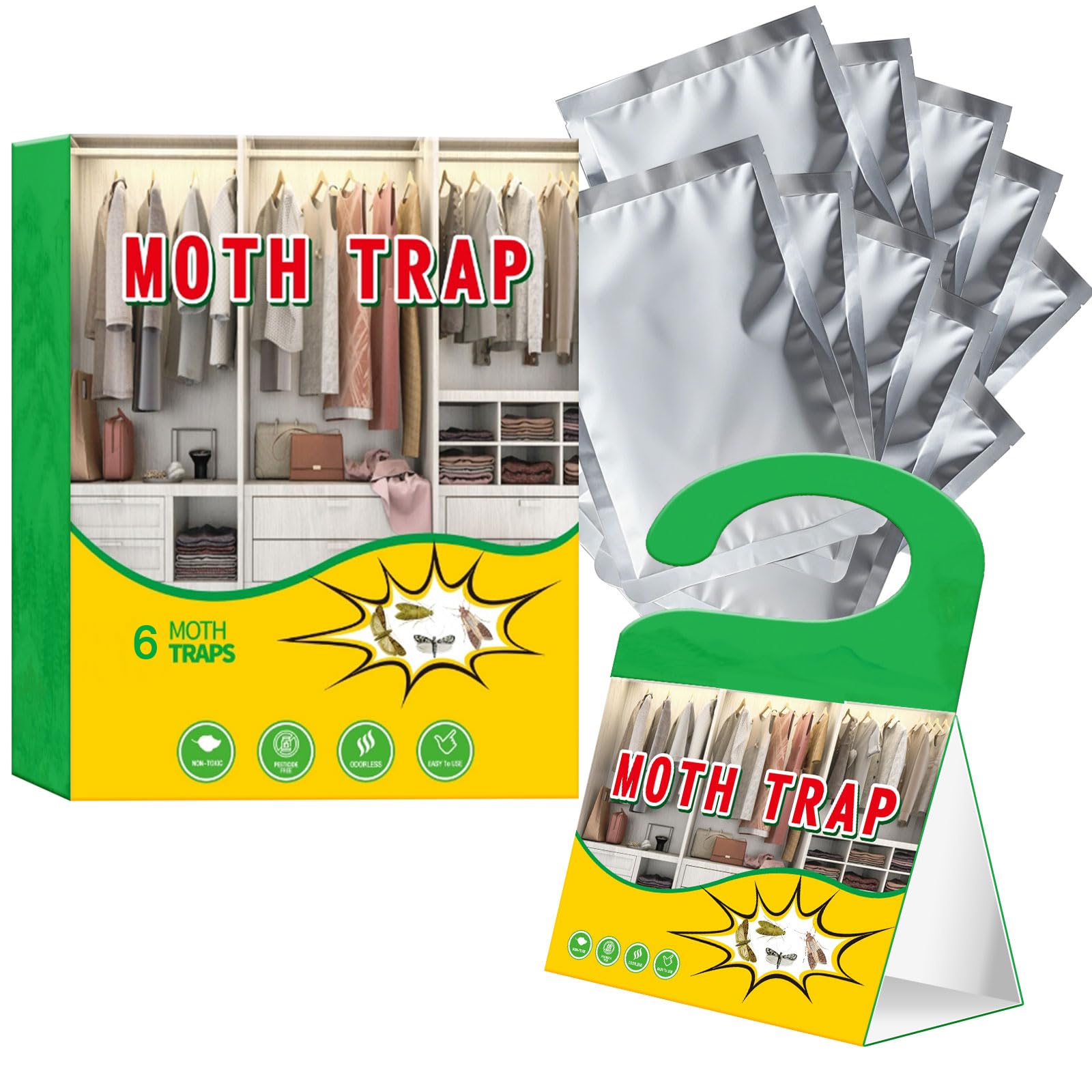 Moth Traps Premium Pheromone Sticky, Non-Toxic & Odorless Moth Catchers for Wardrobes, Carpets, Clothing & Homes (10 Traps) — view 7