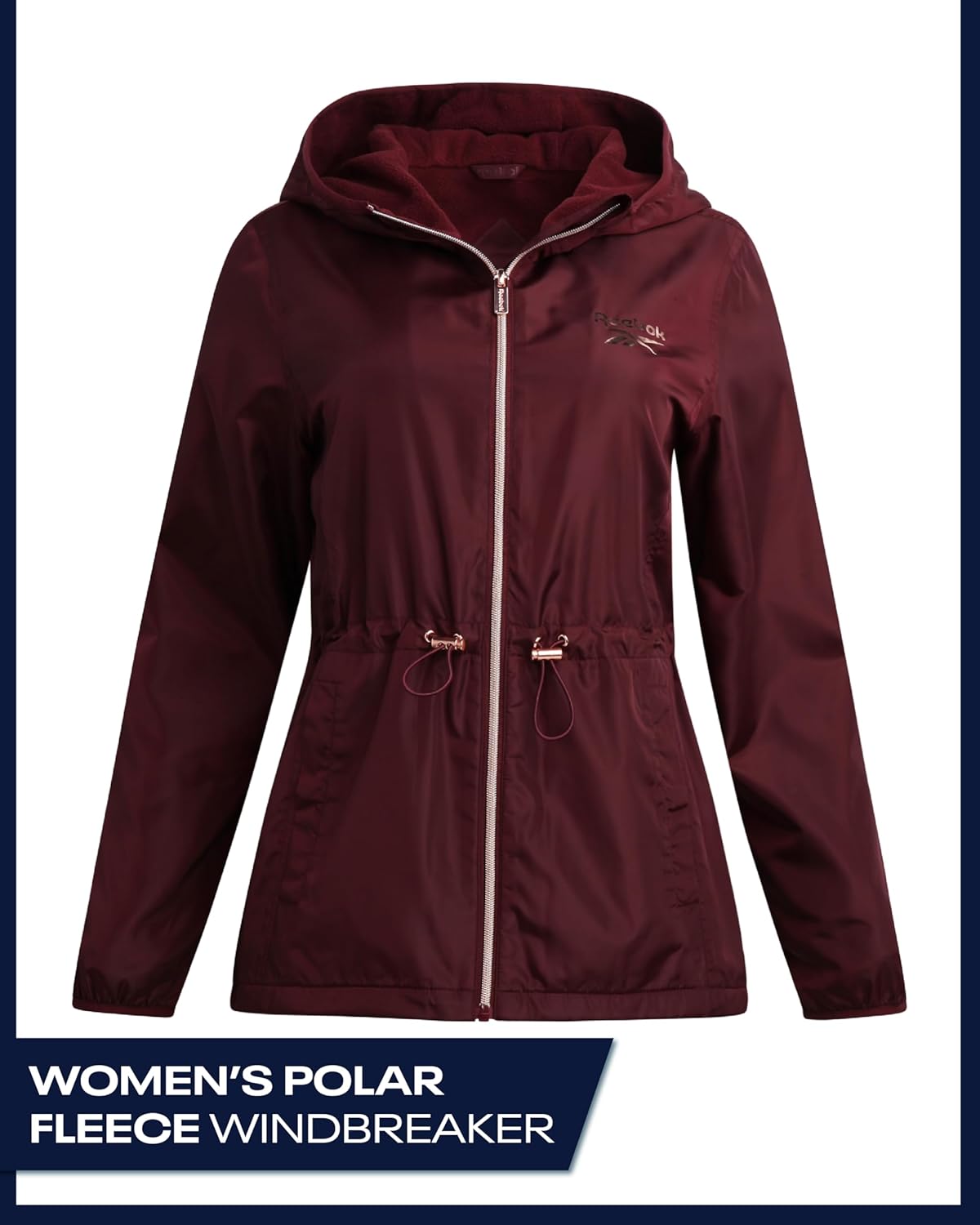Reebok Womens Windbreaker Jacket - Water Resistant Polar Fleece Windbreaker Jacket for Women with Hood & Cinch Waist Toggles - Image 2