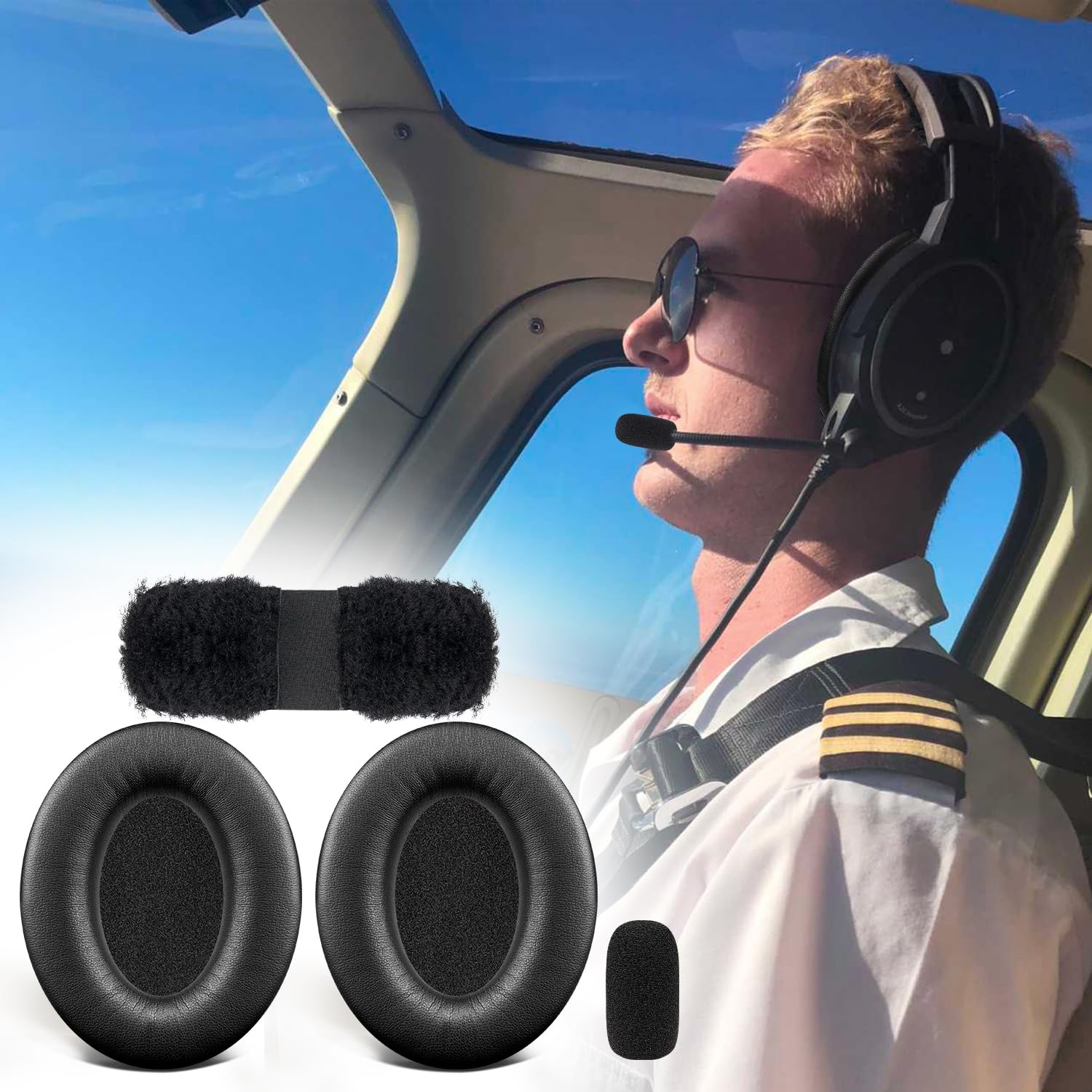 SOULWIT Ersatzset für Bose Aviation (A20/X A10) – Schwarz | Ohrpolster + Kopfband + Mikrofonabdeckung für (A20/X A10) Kopfhörer