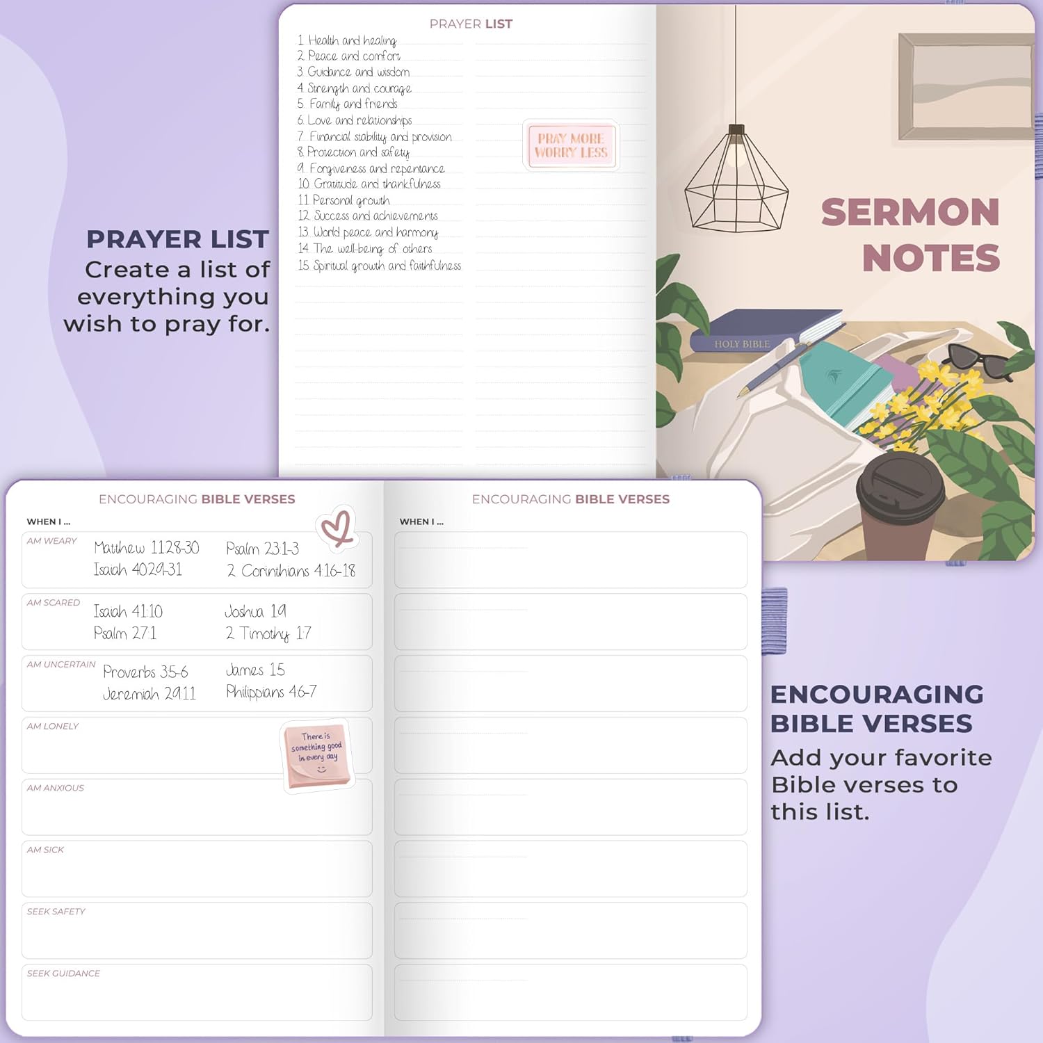 Clever Fox Bible Study Journal – Church Notes Notebook – Note Taking & Journaling Kit – Faith Based Religious Gifts & Accessories (Lavender) - Image 6