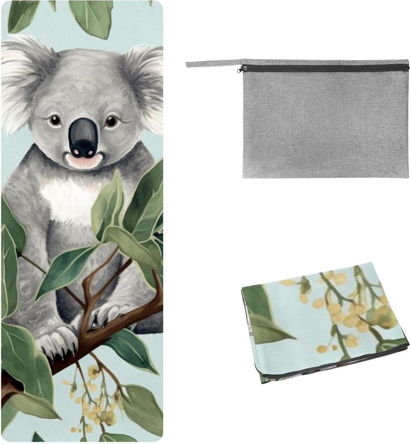 Yoga Towel, Koala Flowers Pattern Non Slip Sweat Absorbent Hot Yoga Mat Towel for Hot Yoga, Pilates and Fitness - 72.8" x 26.8"
