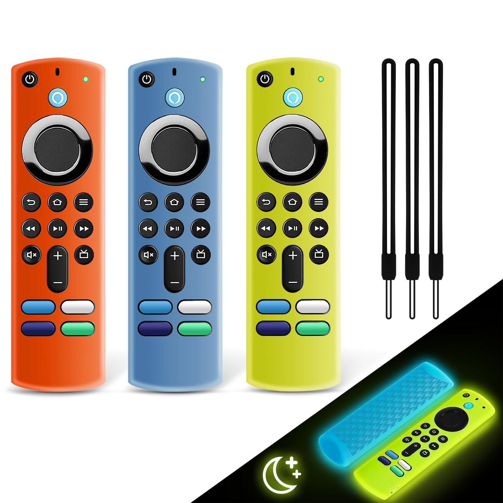 Paquete de 3 fundas protectoras de silicona antideslizantes con cordón (azul brillante, amarillo brillante y naranja)