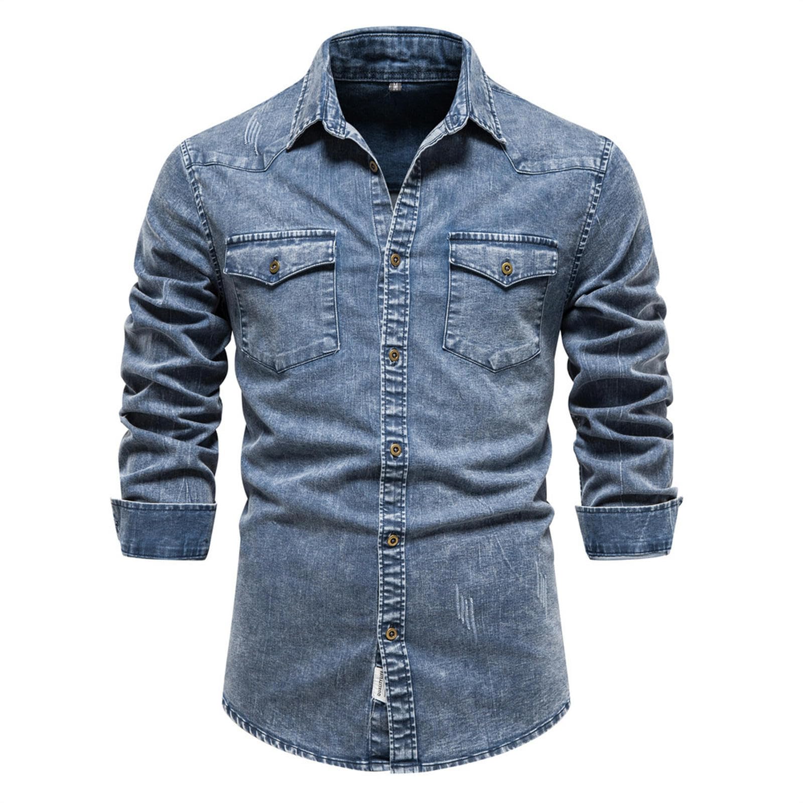 Camicia in Denim da Uomo Camicia Effetto Lavato Pesante da Uomo-Nero-S