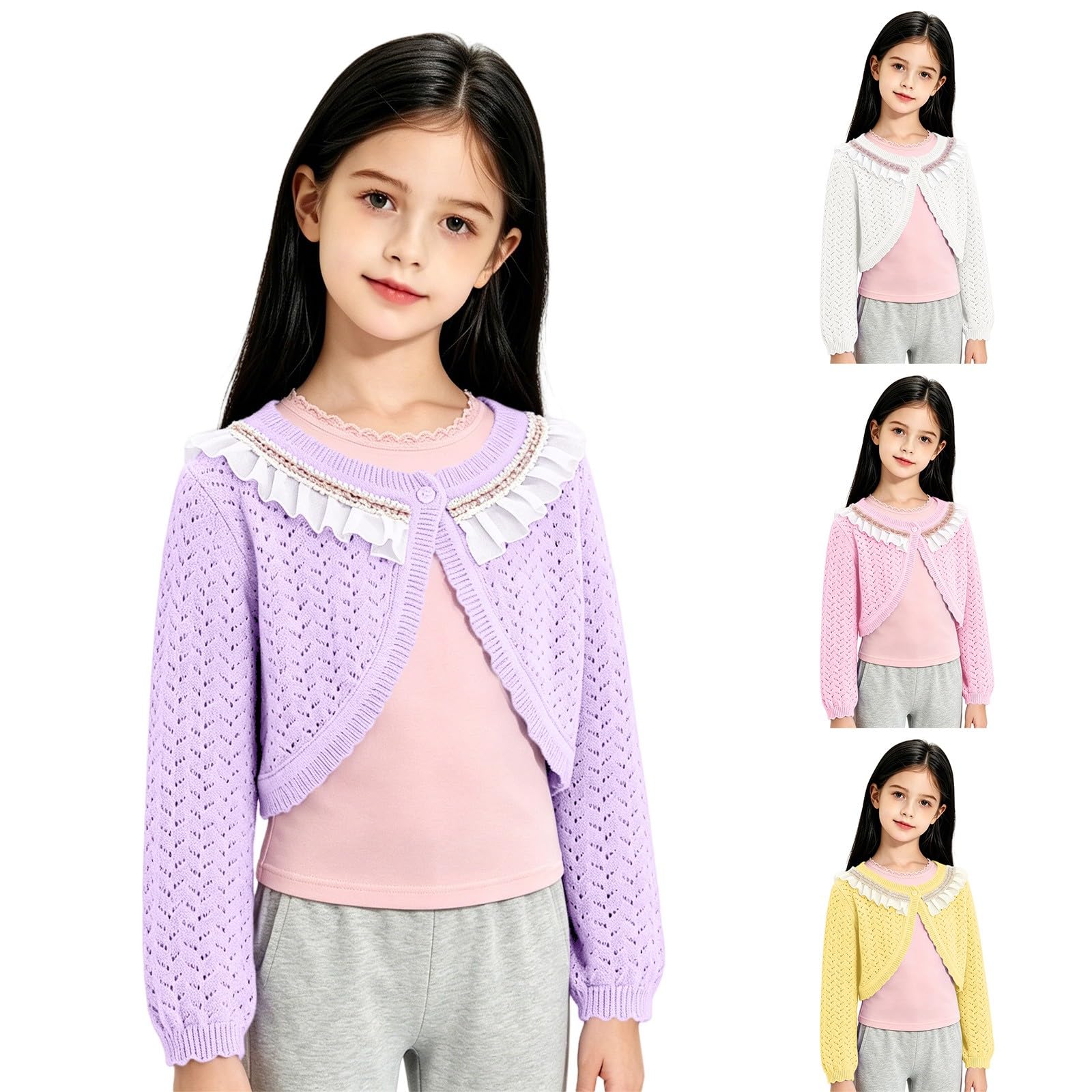 Bolero ligero de punto perforado para niñas, chaqueta corta transpirable para días cálidos