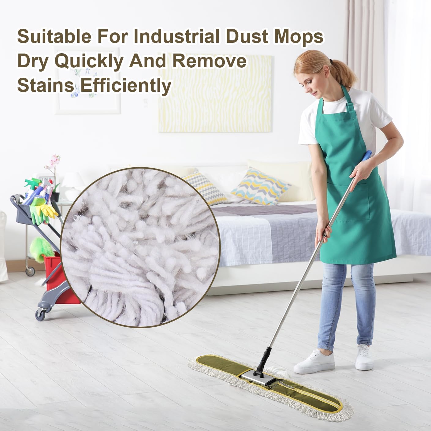36 Inch Commercial Dust Mop Head: Replacement Industrial Heavy Duty Floor Duster Mop Head for Hotel Gym Household Cleaning Supplies for Hardwood, Tiles, Marble Floors (Green - 34 Inch, 3 Pack)