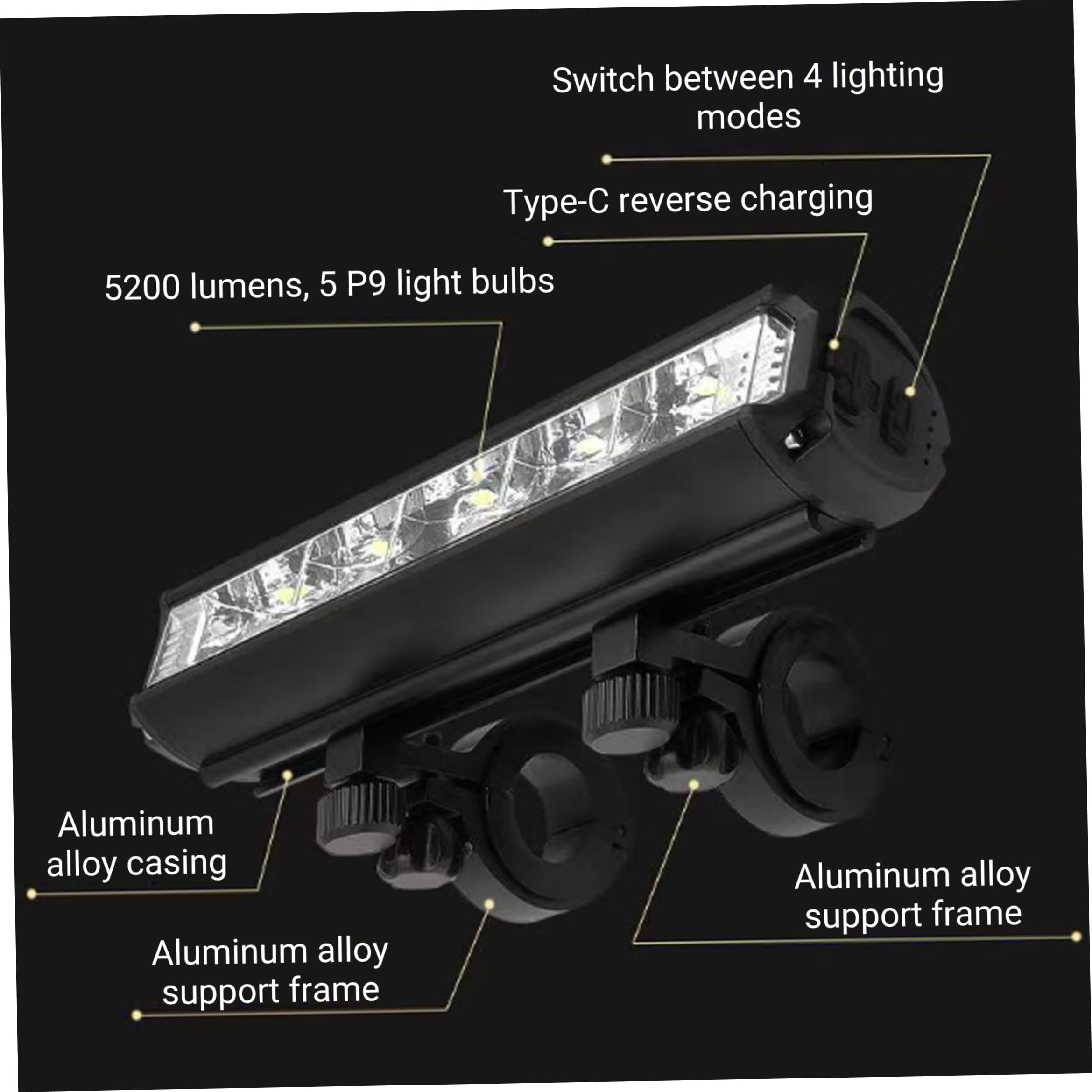 Éclairage Avant de vélo, 20 000 lumens Rechargeable 10 000 mAh pour la Conduite de Nuit