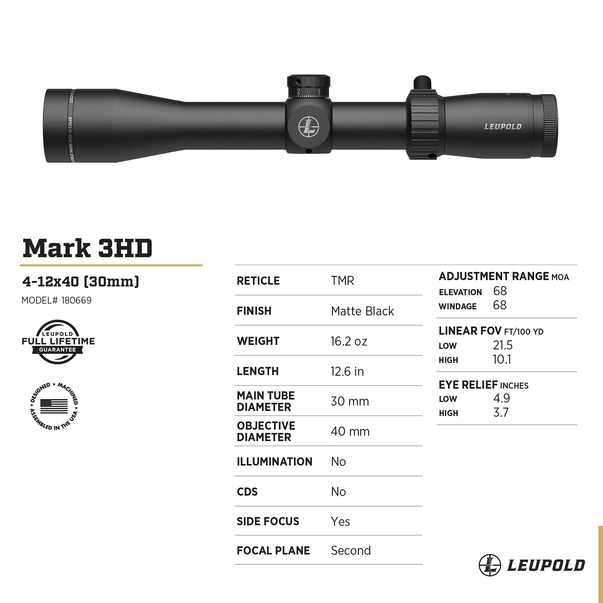 ✴︎D.D商品✴︎ Amazon.com : Leupold Mark 3HD 4-12x40mm Side Focus