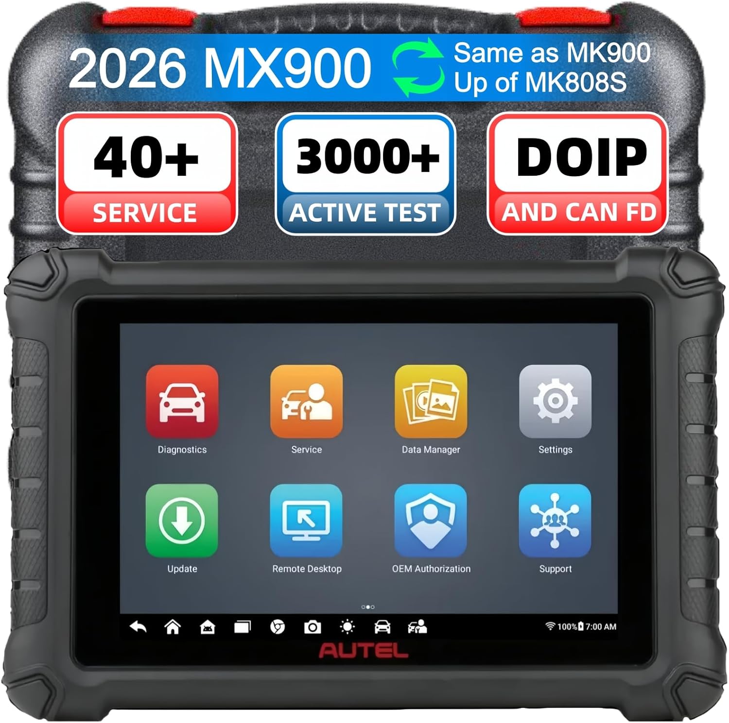 Autel Scanner MaxiCheck MX900, 2026 Bidirectional Scan Tool Same as MK900 MK900BT, All System Diagnostic, Updated of MK808S MK808BT Pro MX808S, 3000+ Active Test, 40+ Service, CAN-FD&DoIP, FCA SGW