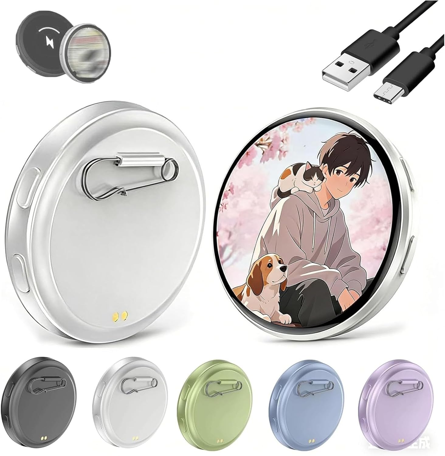 2026 New Electronic Badge Digital Display Pin, with 1.7” IPS Touch Screen,Digital Badge Photo Video,Customizable Photo Slideshow & Video Display,Bluetooth App Control,for Backpack Bag (White)