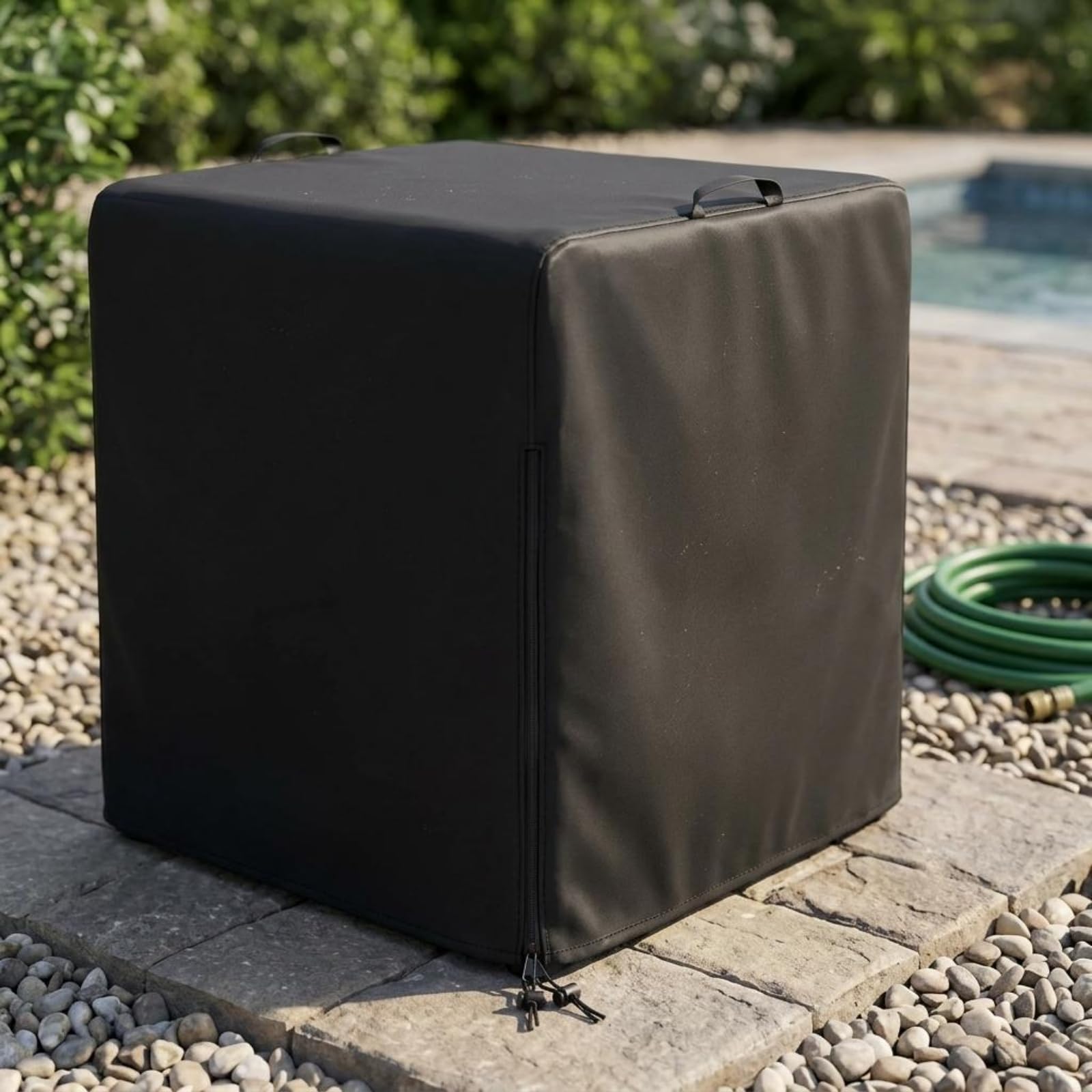 Tapa de Bomba de Piscina Cubierta Resistente al Agua Funda para Bomba de Piscina Cubierta para Colador de Arena Protector de Instalación Poliéster, Negro, Negro, 64cm 61cm 71cm
