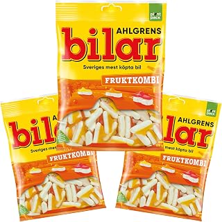 3 Bags x 125g of Ahlgrens Bilar Fruit Combo - Swedish - Chewy - Marshmallow - Cars - Candies - Sweets - Fruity Fruktkombi