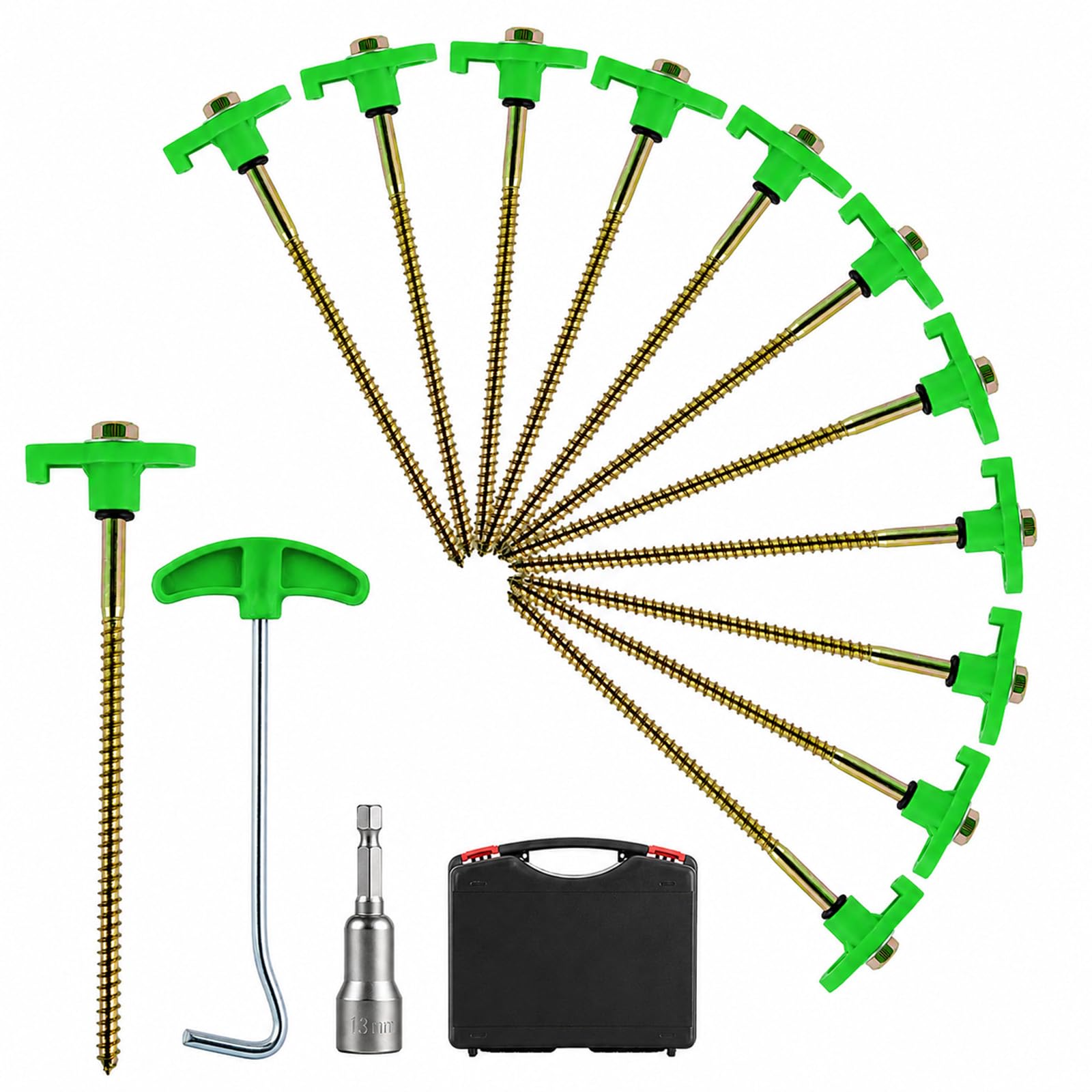 BREEZENEST 12PCS Heavy Duty Tent Pegs, Galvanised Steel Camping Stakes for Hard Ground, Secure Anchoring for Tents, Awnings and Gazebos (Green)