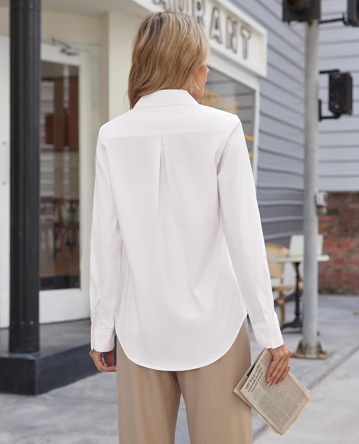 Button Down Shirts for Women Long Sleeve Cotton Button Up Shirt Women Business Casual Blouses Fit Work Tops - Image 3