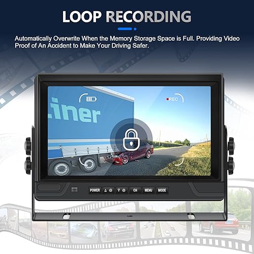 Miniatura 5 de Vekooto Kit de sistema de cámara de respaldo de 1080p, monitor de marcha atrás de 9 pulgadas con cámara de respaldo con cable impermeable IP69 para