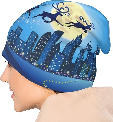 Miniatura 5 de Oupoiey Christmas Pattern Beanie Hat Warm Skull Cap Adult Knitted Hat Baggy Slouchy Chemo Cap for Women Men