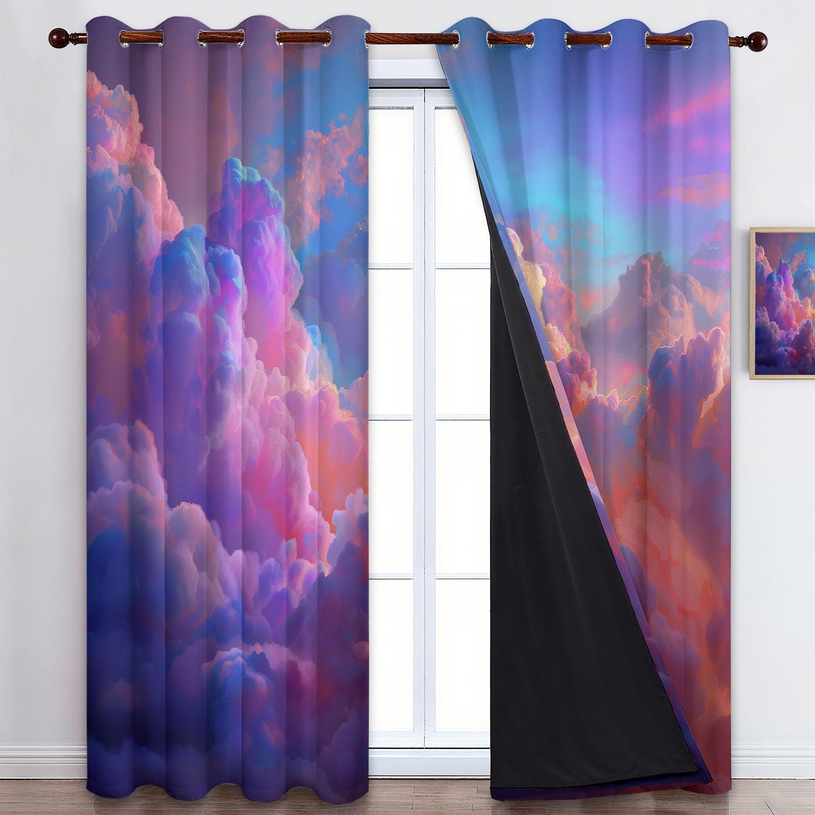Générique Rideau Occultant Surréalisme Nuages Rêve 92L x 214H cm Rideaux Opaques Isolants Thermiques, Rideaux Imprimés Rose en Polyester, Lot de 2 Rideau pour Salon Chambre Décoration de Fenêtre