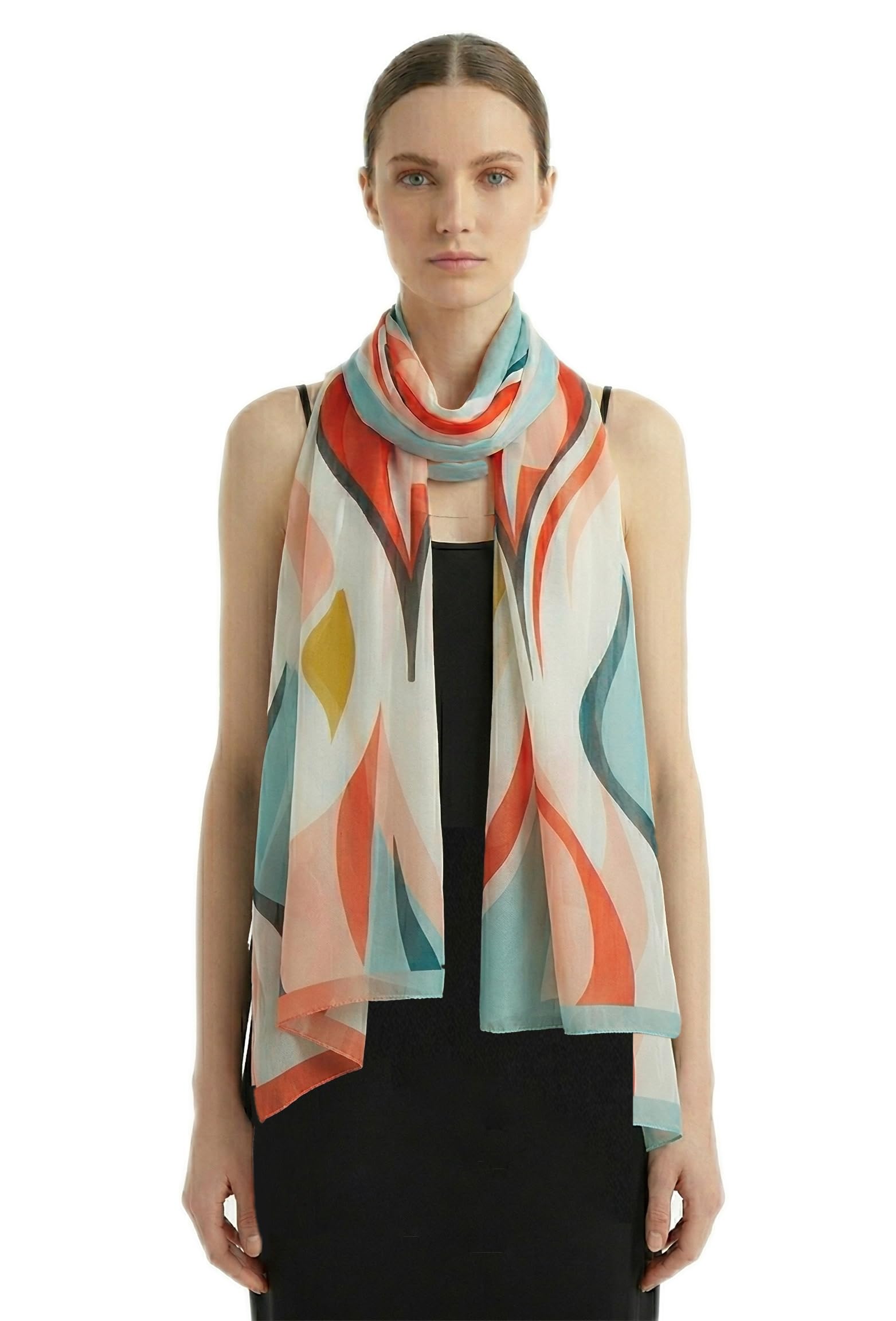Fine Chiffon Ombre Scarf for Women Lightweight Fashion Scarves in Print Floral Pattern (Flame and Flow)-image-1
