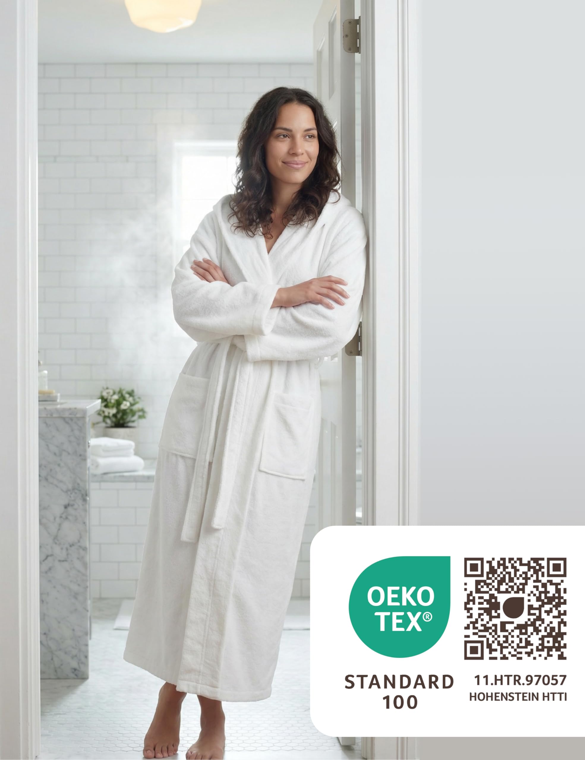 Bademantel Damen Extra Lang mit Kapuze – 100% Baumwolle Frottee 380 g/m² – Saunamantel Damen Lang, Morgenmantel, Hausmantel, knöchellang, dick, flauschig, XS-XXL