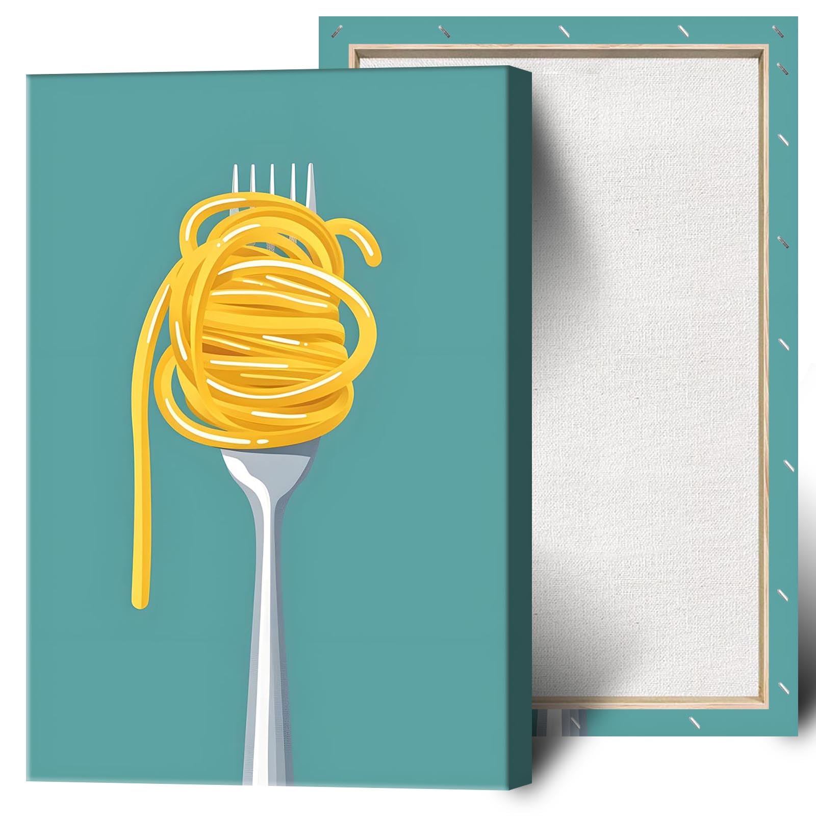 Vintage Dark Green Background Spaghetti Lover Posters Minimalism Room Aesthetics Canvas Wall Art Pasta On Fork Prints Painting For Home Bedroom Dorm