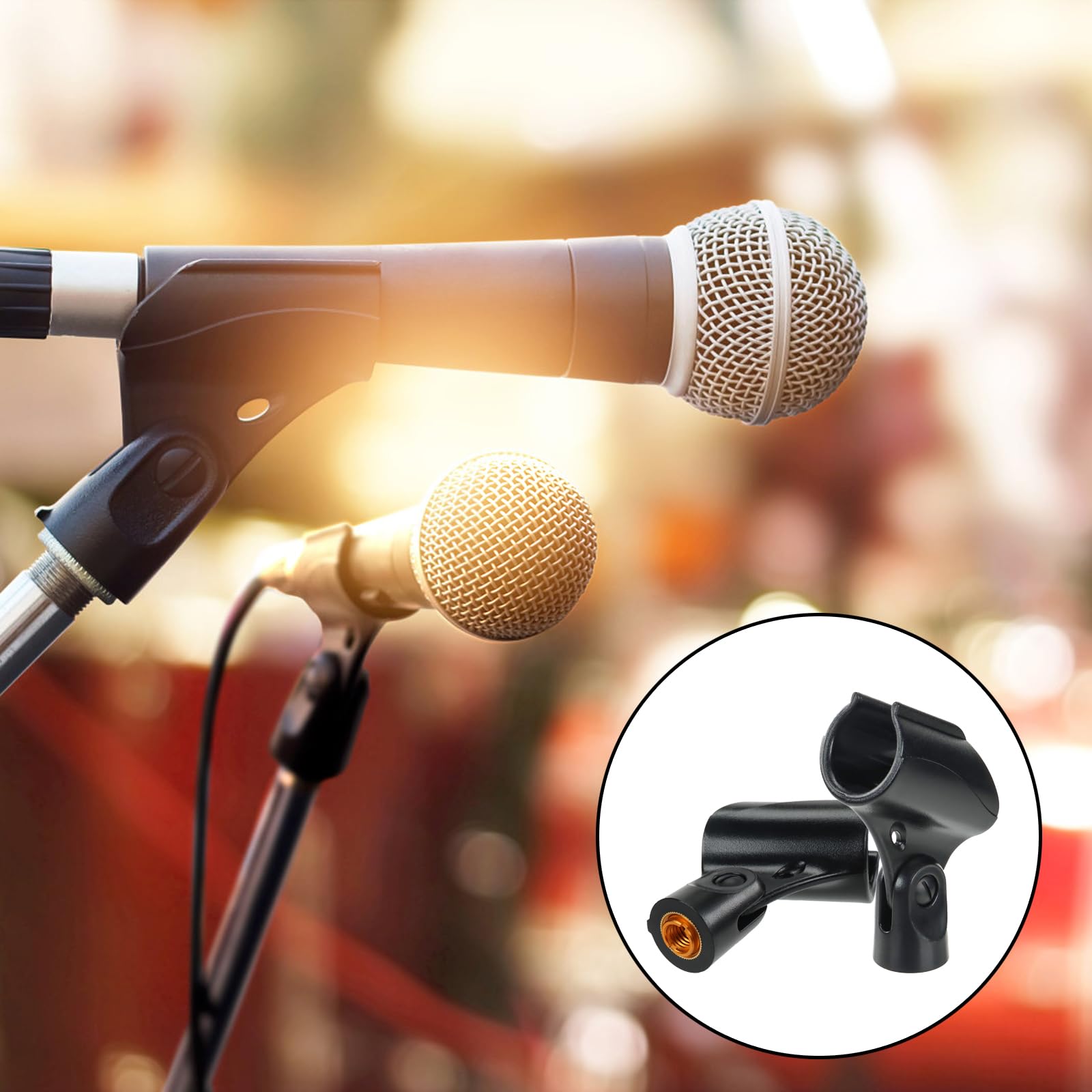 Bettli Microphone Clip for Microphone Stand,2 Pcs Adjustable Universal Microphone Holder Clamp with 5/8" to 3/8" Mic Screw Adapter for Mic Stand - Image 3
