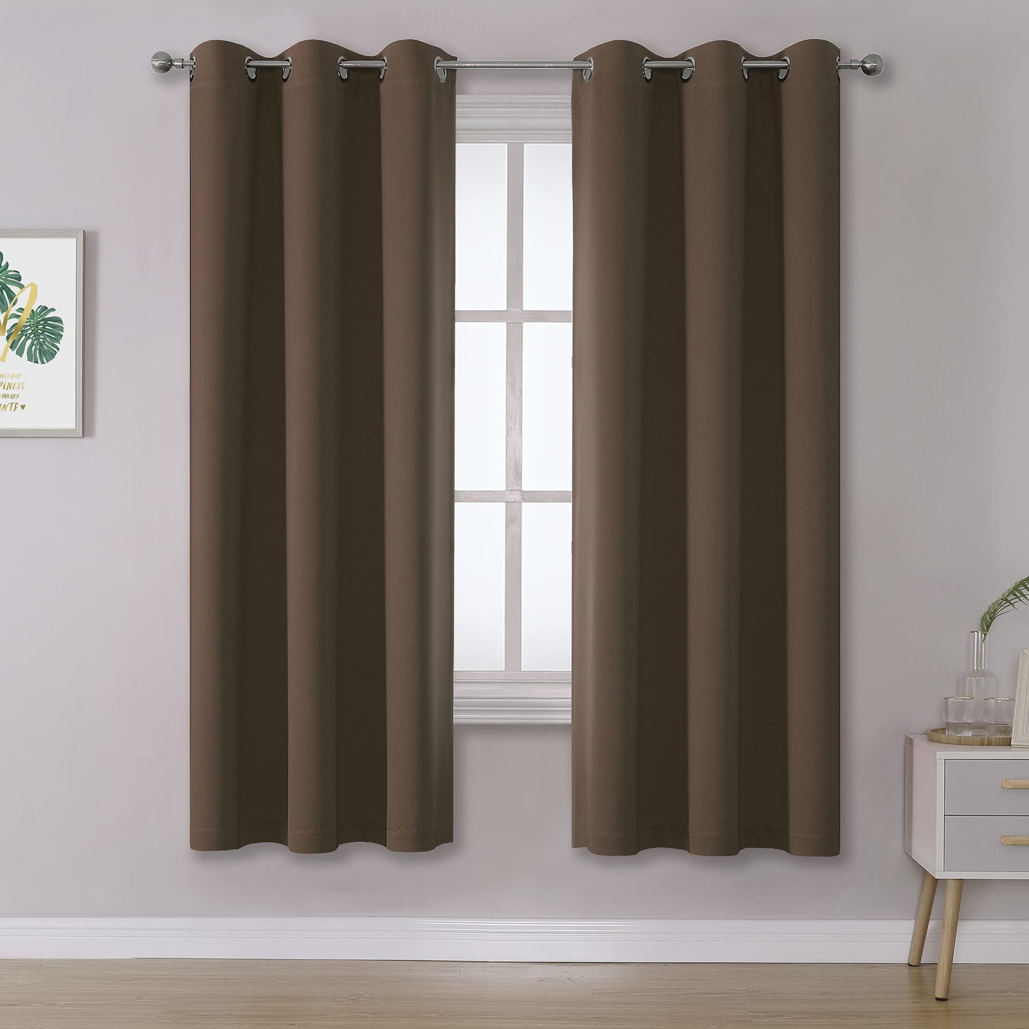 Brown Curtains 72 Inch Length 2 Panels Coffee Color Curtains with Grommet Thermal Insulated Room Darkening Solid Blackout Widow Curtains Panels/Drapes for Bedroom 42x72 Inch