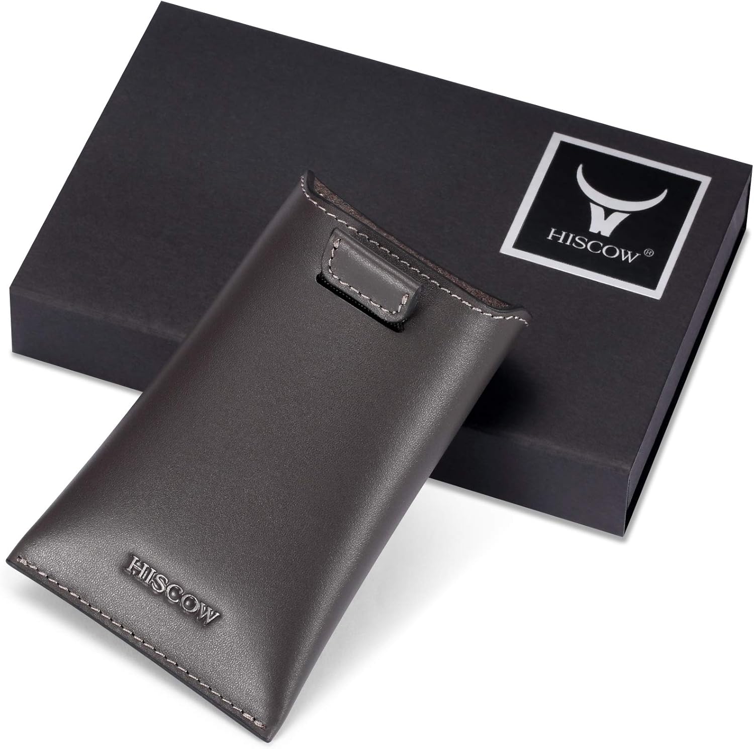 HISCOW Business Card Holder with Flap for Dispensing Cards - Italian Calfskin (Gray) - Image 8