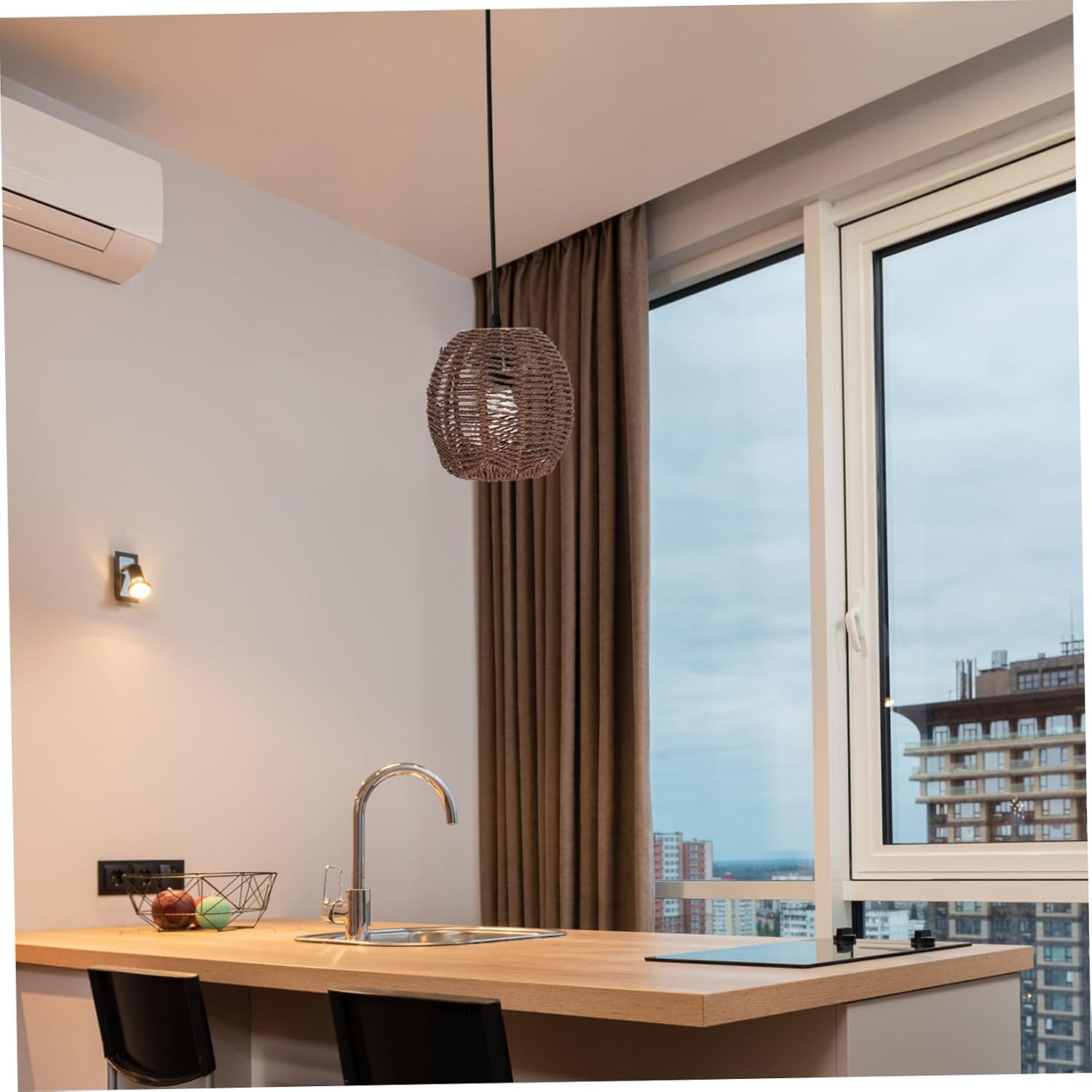 Artificial Rattan Chandelier Pendant Light Lampshade Living Room Decorative Lamp Woven Ceiling Light Living Room Lamps
