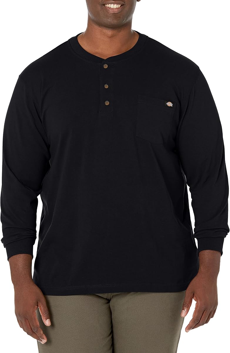 Henley de manga larga para hombre, negro, mediano