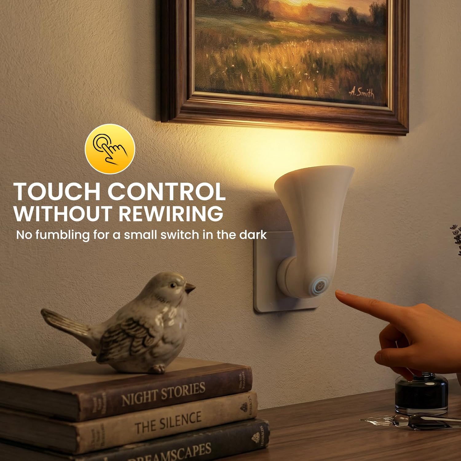 Lustaled Touch Control GU10 Plug In Spotlight Uplights Indoor, 360° Rotatable LED Night Lamp 3000K Warm White, Non-dimmable Wall Lamp/Beside Lamp for Accent Lighting, Behind TVs, Cabinets, Dark Corner