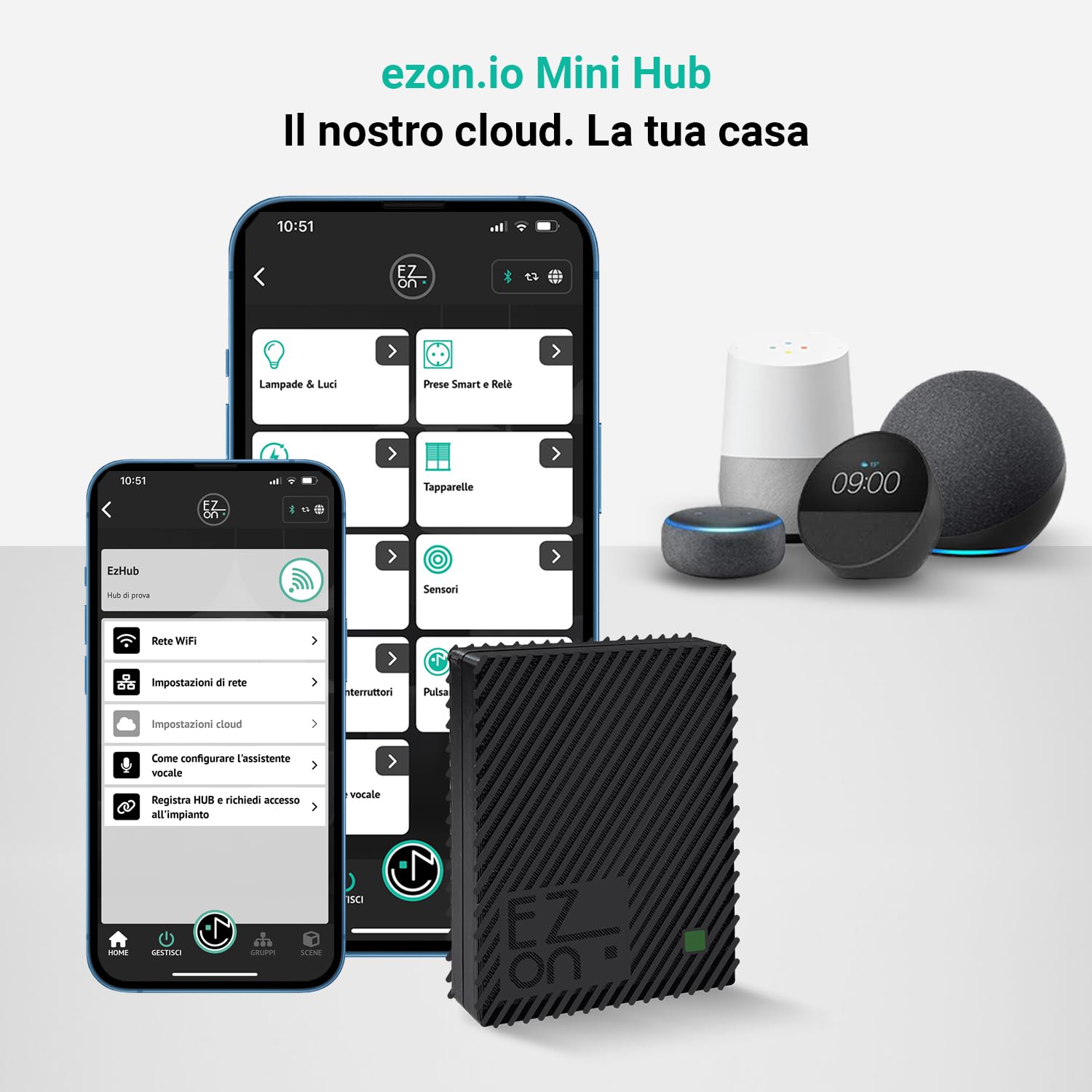 Ezon Smart Home - Mini Hub - Hub Smart per il Controllo Remoto e/o Vocale dei Dispositivi Domotici Ezon.io con Alexa e Google Home