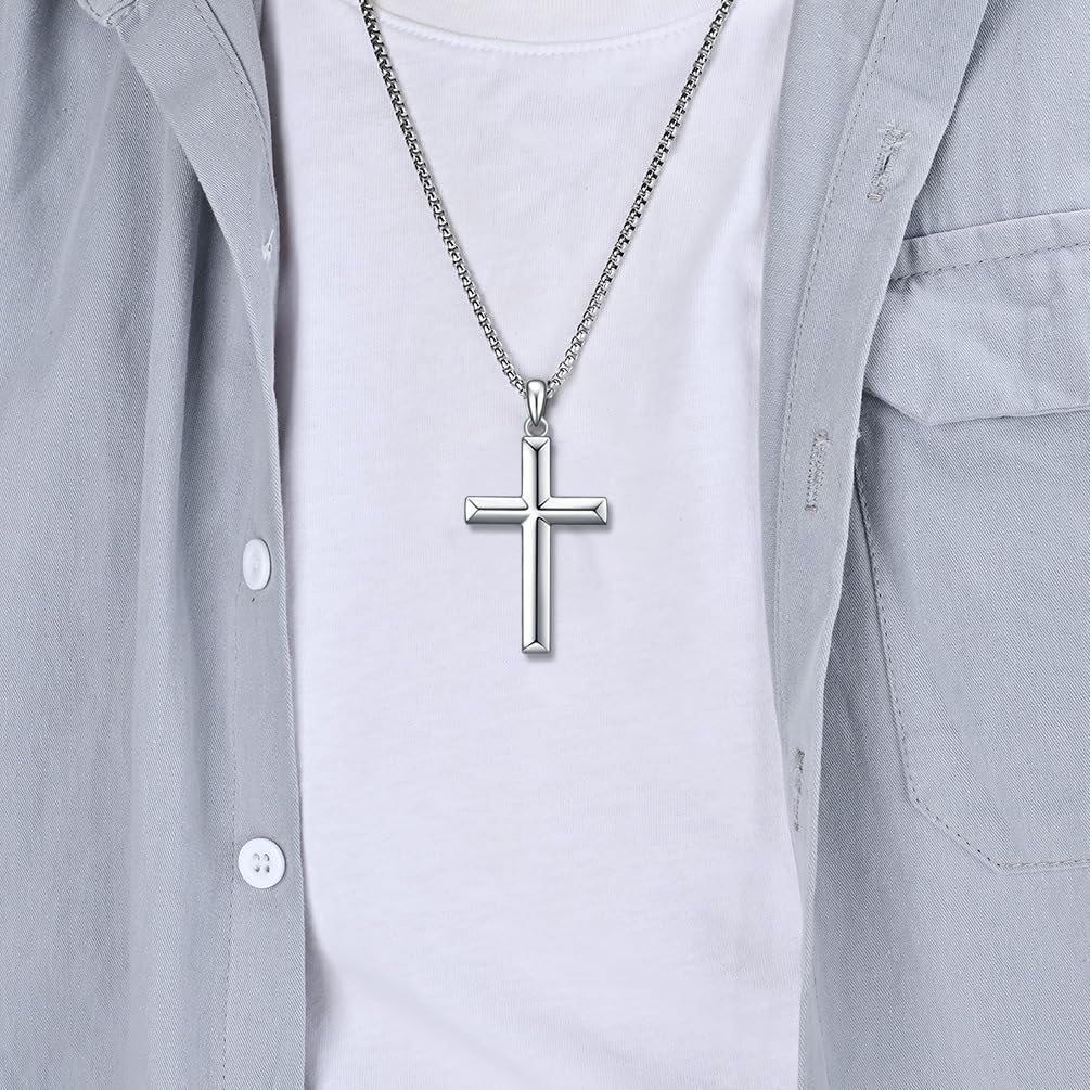 Rnivida Men's Sterling Silver Cross Pendant Necklace with Stainless Steel Chain,Christian Confirmation Jewelry Gifts for Men - Image 2