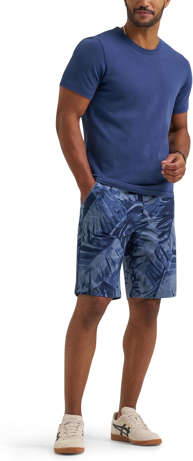 Lee Men's Extreme Motion Flat Front Short, Lake Blue Leaf, 36