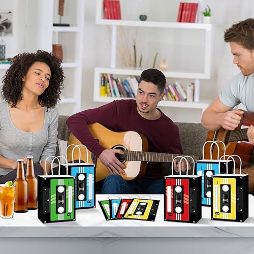 Miniatura 5 de 12 bolsas de regalo de papel con cinta de cassette de los años 70, 80, 90, suministros de fiesta temática retro, bolsas de regalo de papel retro,