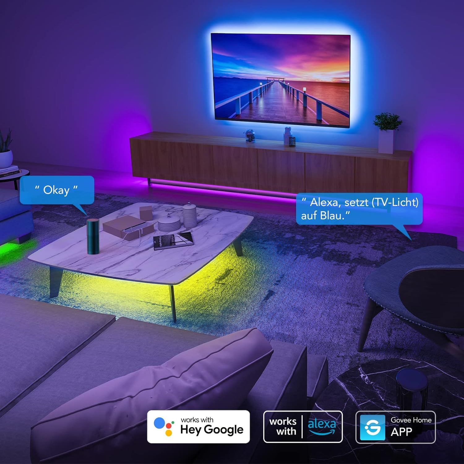 Govee WiFi LED Strip 5m, Smart RGB LED Streifen, App-steuerung, Musik Sync, Funktioniert mit Alexa und Google Assistant, Farbwechsel DIY Deko für Schlafzimmer Wohnzimmer