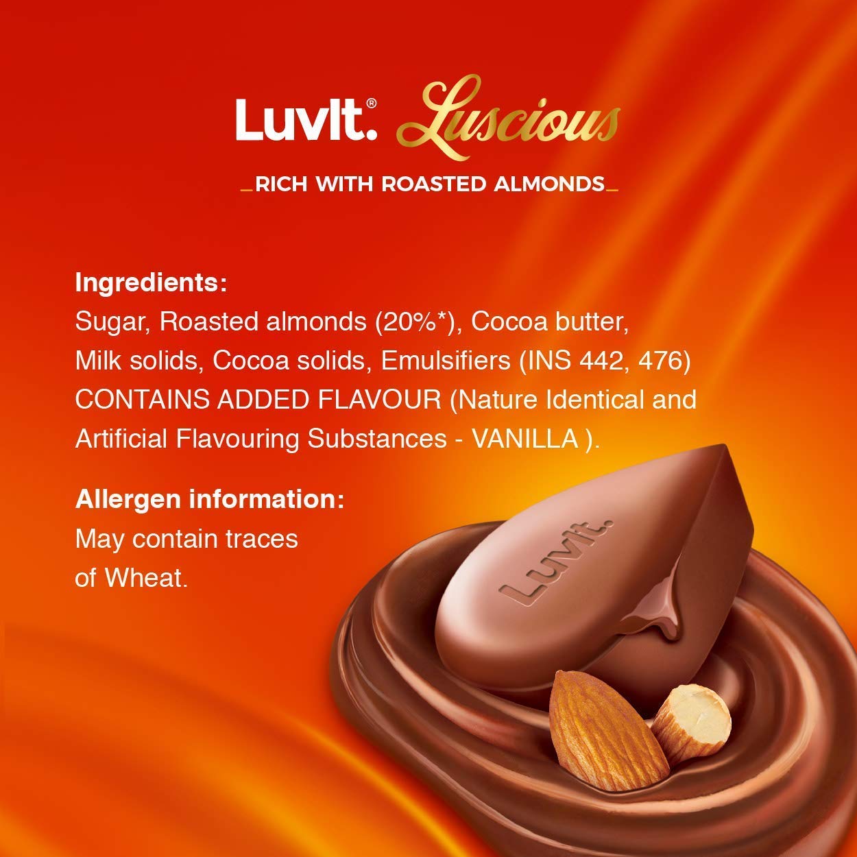 LuvIt. Luscious Roasted Almonds Chocolate Bars | Multipack | Deliciously Smooth | Pack of 10-52g Each - Image 6 thumbnail
