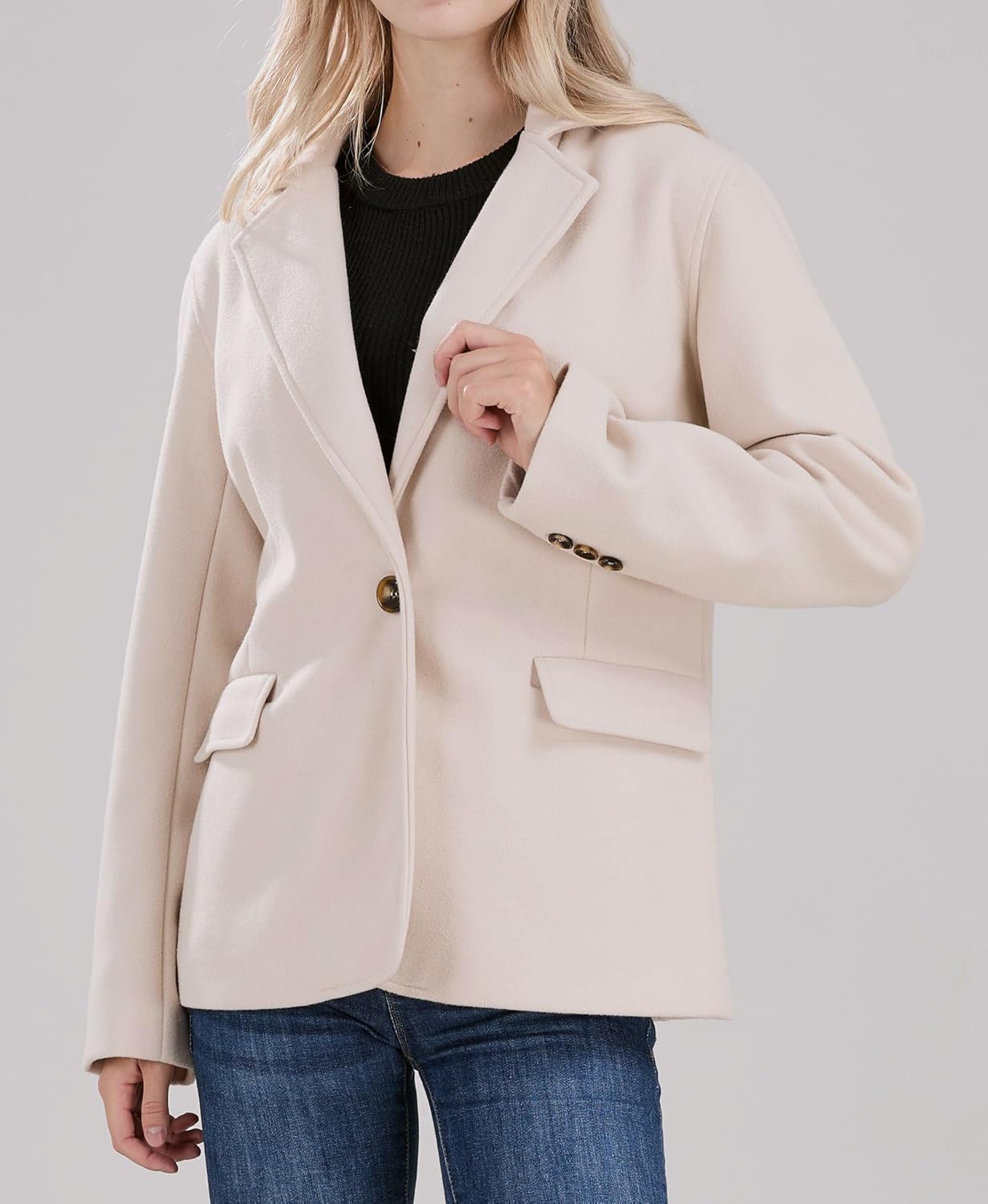 CHARTOU Women Solid Color Blazer Wool Blend Causal Business Office Open Front Short Jacket Pea Coat - Image 2