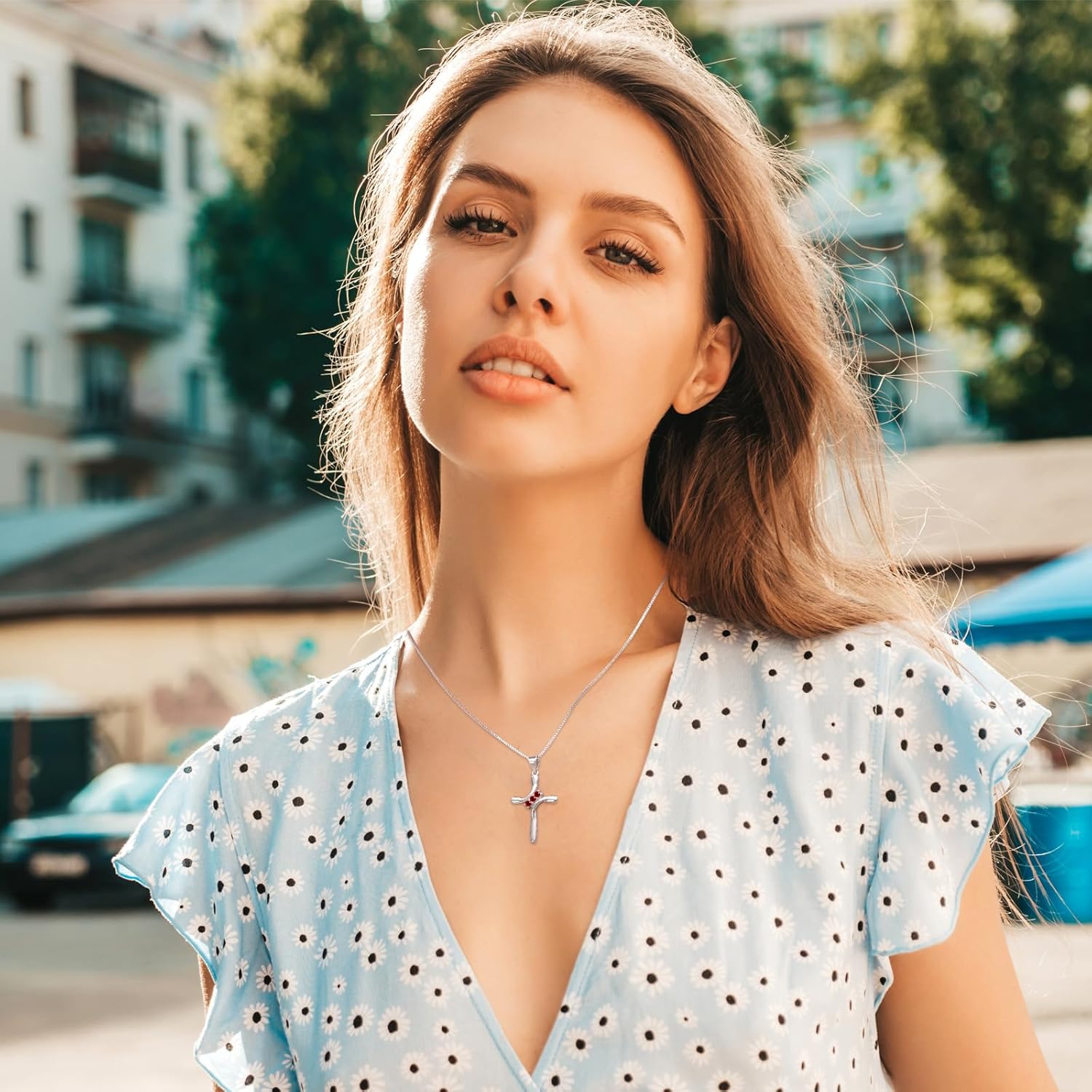 925 Sterling Silver Cross Necklaces for Women 12 Color Birthstone Necklace,Adjustable Cross Pendant With Cubic Zirconia,Ideal Hypoallergenic Jewelry Gift - Image 7