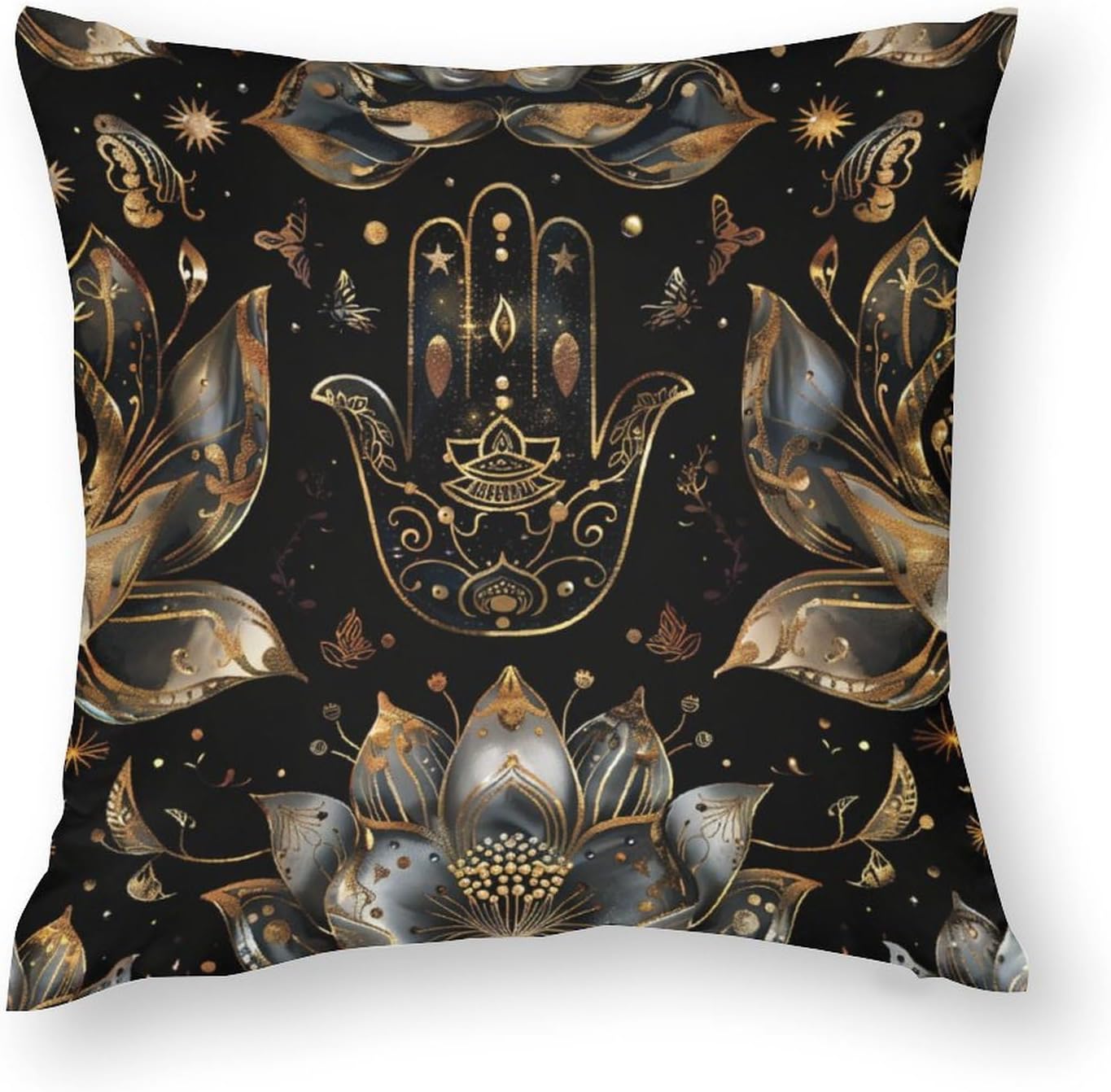 2 Packs Hamsa Hand Floral Throw Pillow Covers for Living Room, Boho Art Mandala Fantasy Pillow Covers Cushion Case for Couch Sofa Bed, 20x20 inch