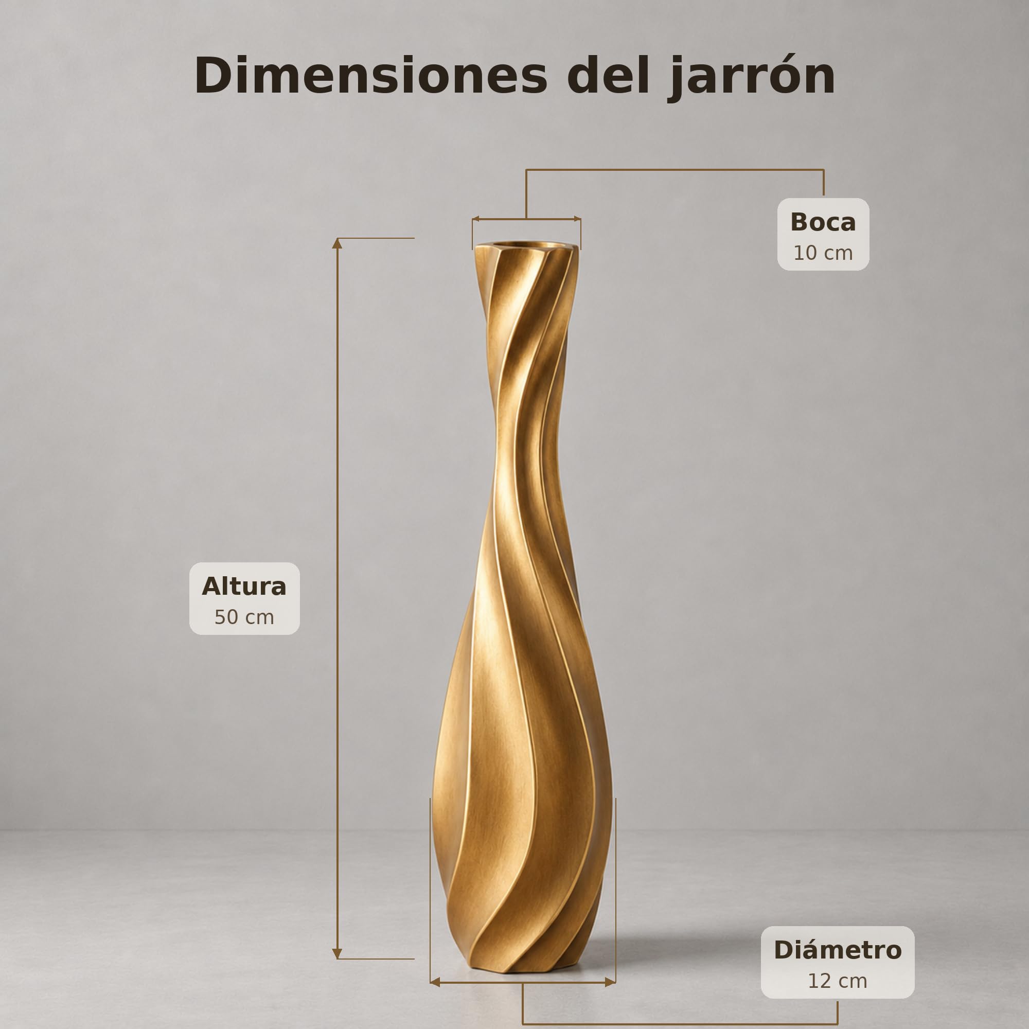 Leewadee Gran Jarrón de Suelo 50 cm Poliresina para Pampa & Flores Secas | Jarrón deco para el salón: impermeable para flores frescas, ideal para Pampa & ramas, aspecto cerámica pero más resistente