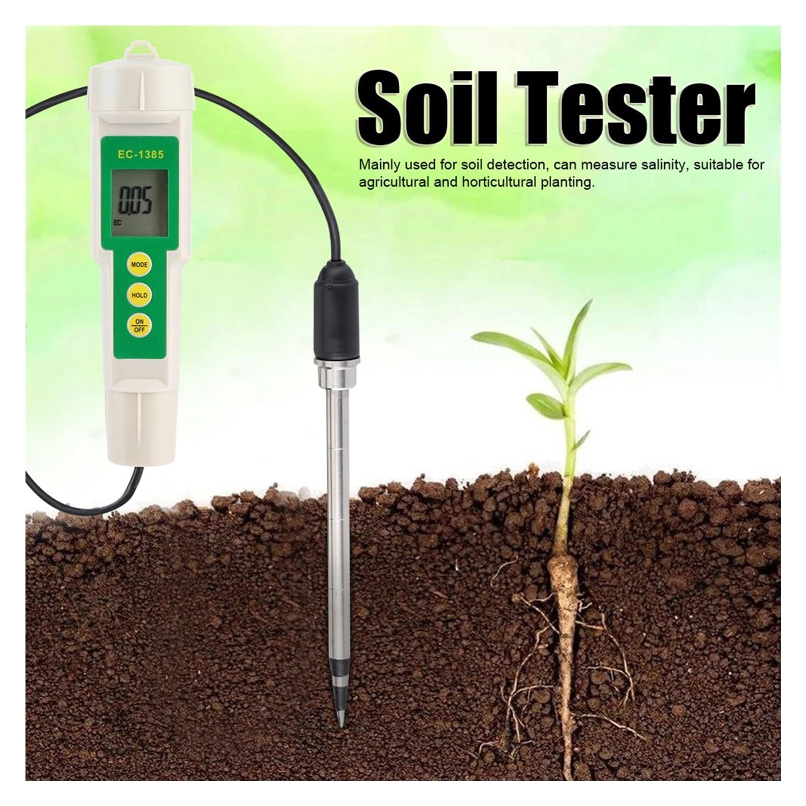 Testeur de conductivité EC-3185, testeur Portable conductivité/Concentration du Sol, salinité, for sols agricoles, horticoles et Plantation Jardinage, Agriculture