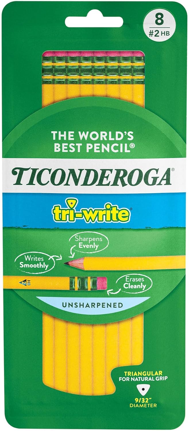 Ticonderoga Tri-Write Triangular Pencils, Wood-Cased #2 HB Soft, Yellow (13856) (Pack of 6, 72 Count Total)