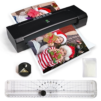 9英寸热 laminator热封机，含10张 lamination膜，配纸 Cutter和角落打磨器，快速预热2分钟，迷你个人热封机，适用于教师和家庭