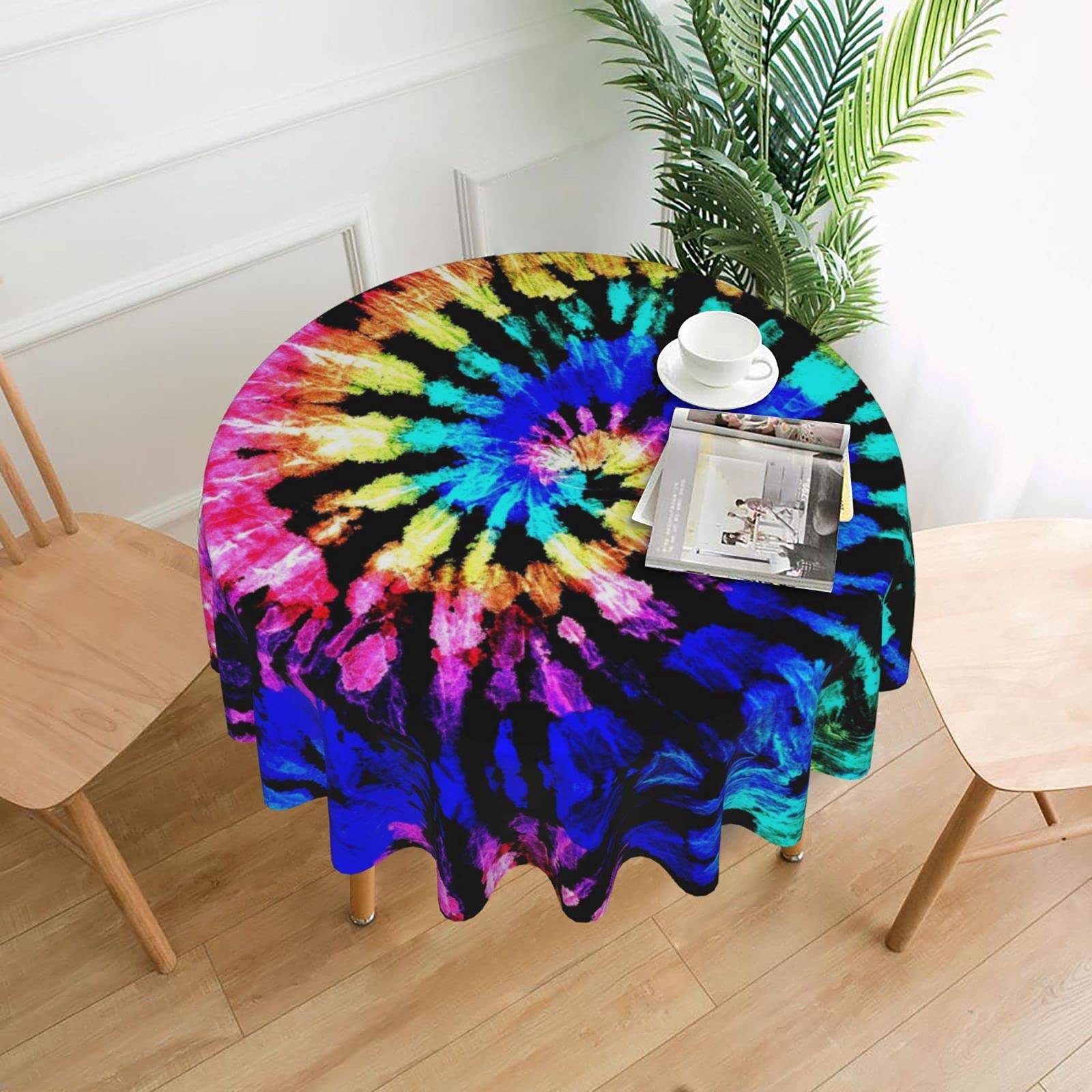 Lawenp Exotic Tribe Tie Dye Style Decorative Round Table Cloths - 60 Inches in Diameter for Buffet Tables, Parties, Holiday Dinners.