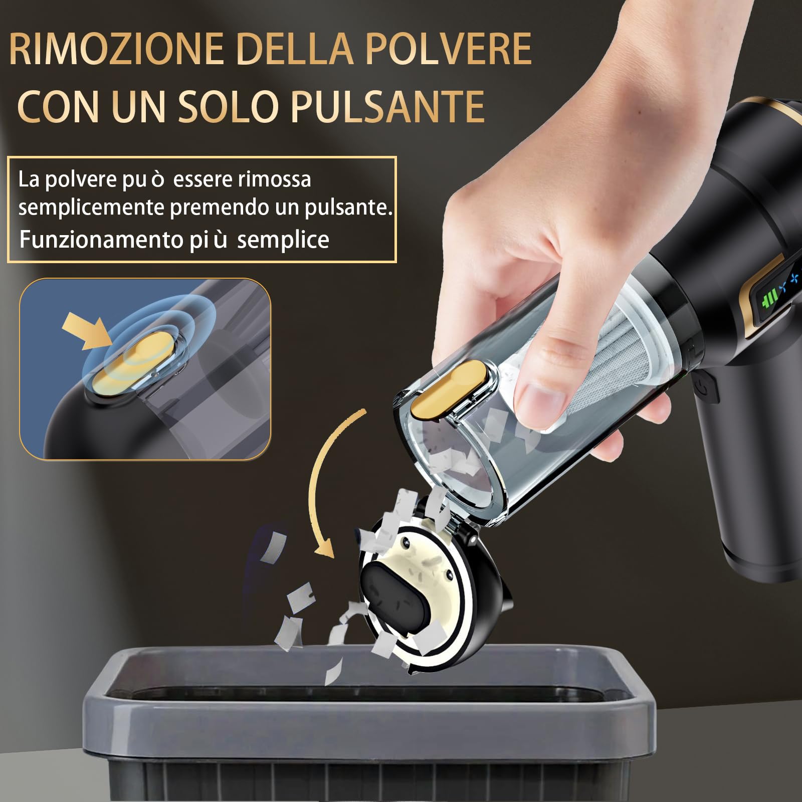 Aspirapolvere senza fili per auto, potente mini aspirapolvere da 27000PA, aspirapolvere portatile ricaricabile, ideale per pulire gli spazi ristretti di veicoli, case e uffici