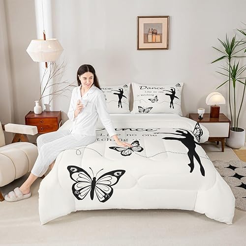Juego de edredón de arte de danza para adolescentes, tamaño Queen, juego de ropa de cama de ballet para niños y niñas, decoración de dormitorio,